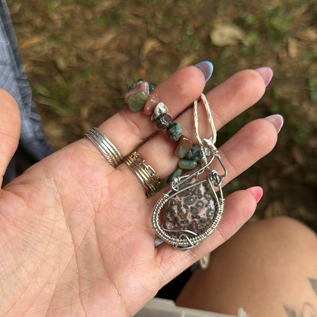 Bracelet and leopard skin necklace