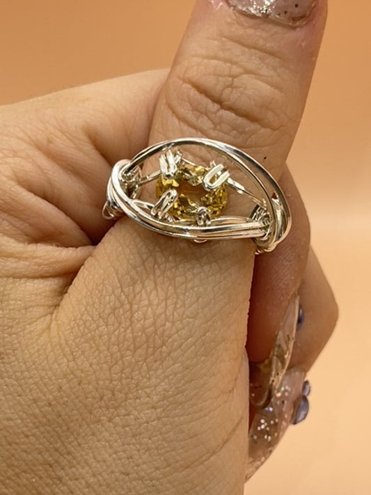 Citrine All Seeing Eye sterling silver wire wrap ring size 7