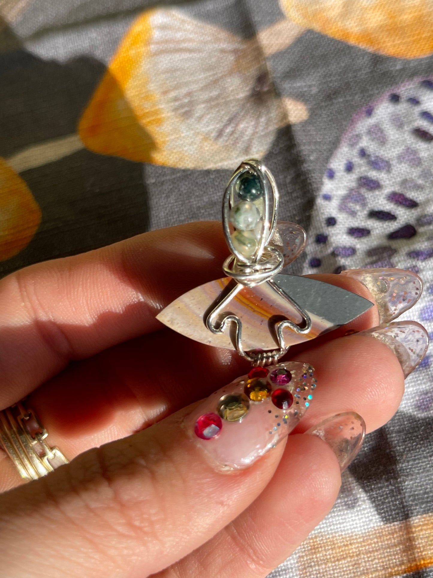 All Seeing Eye Polychrome Jasper and Moss Agate sterling silver wire wrap